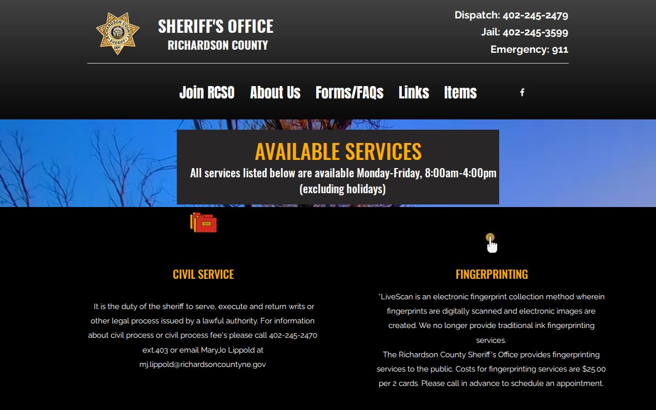 Richardson County civil service information for municipal warrant process