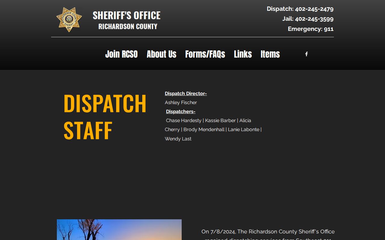 Richardson County dispatch and jail routing for most wanted questions