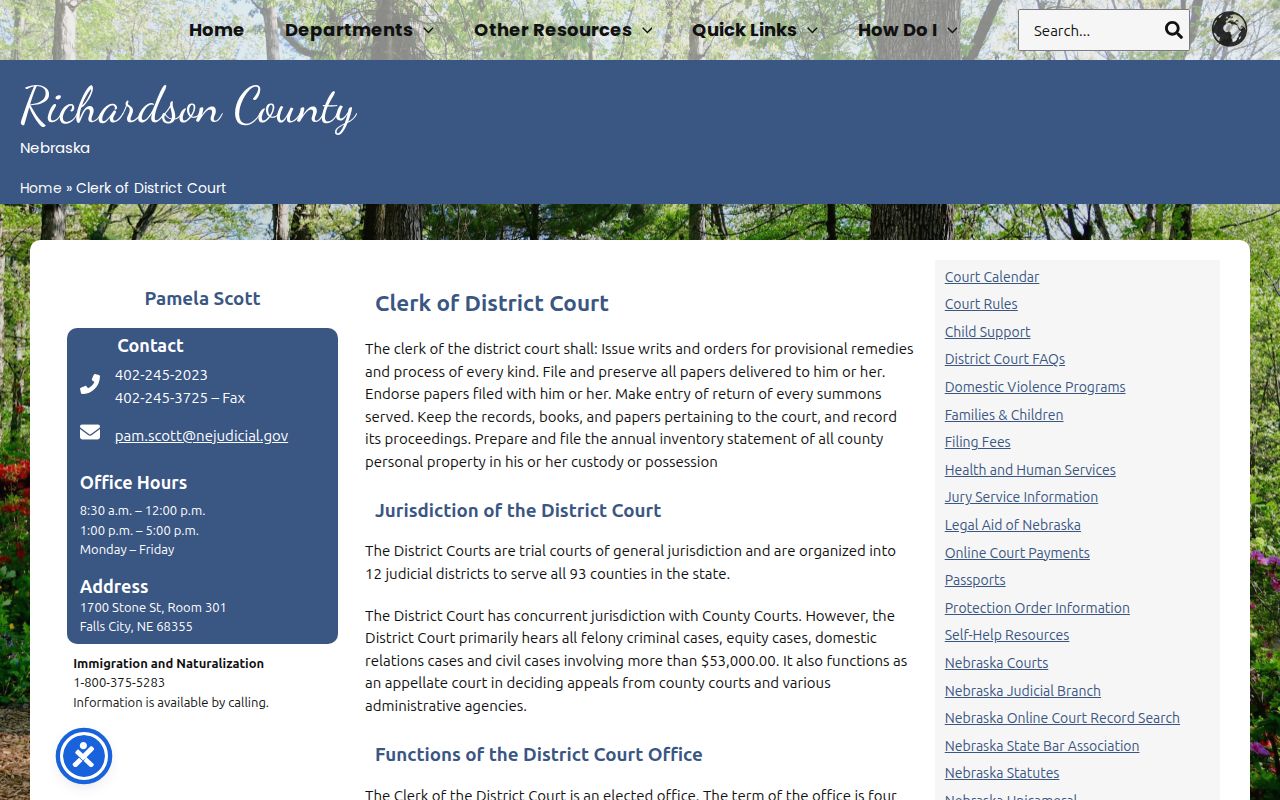 Richardson County District Clerk records route for warrant lookup