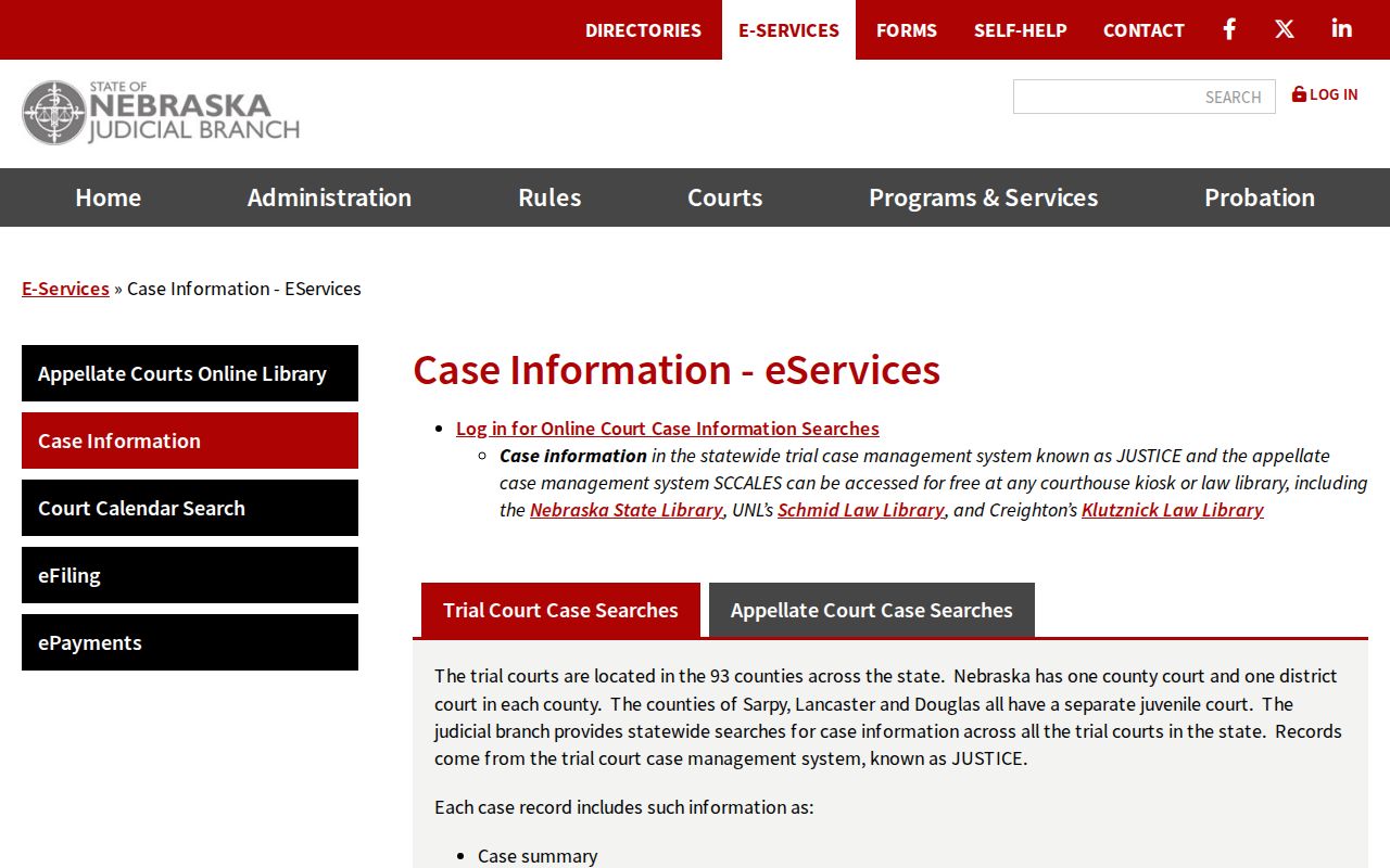 Nebraska JUSTICE statewide case context for Richardson County traffic warrants