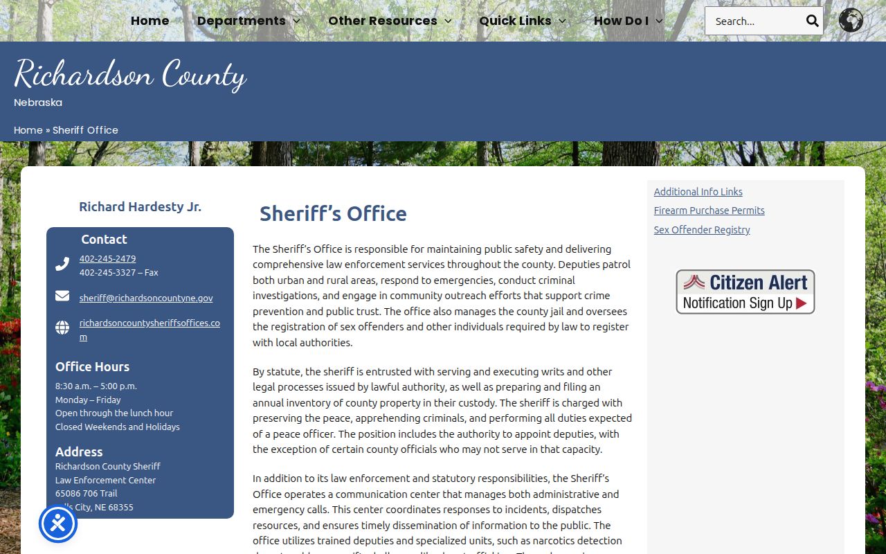 Richardson County sheriff contact route for warrant records